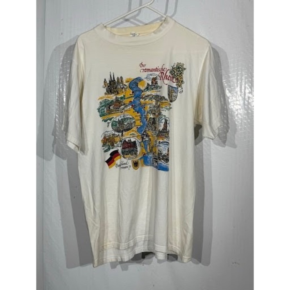 Vintage Snap Der Romantische Rhein Germany Map Graphic T-Shirt Cream XL